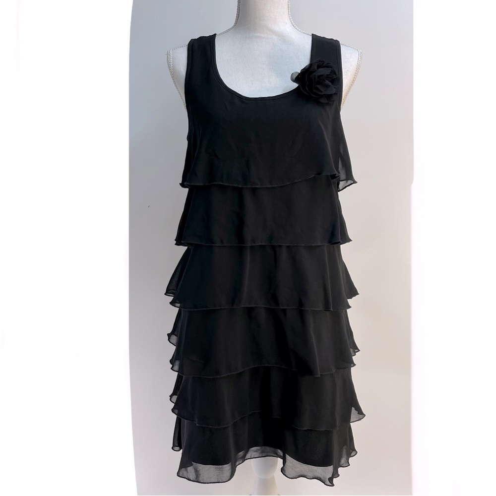 Forever 21 chiffon flapper style tiered ruffle mini dress black